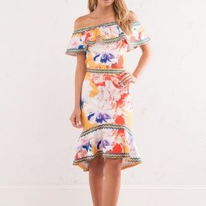 Yellow Floral Hi Lo Bodycon Skirt And Crop Top